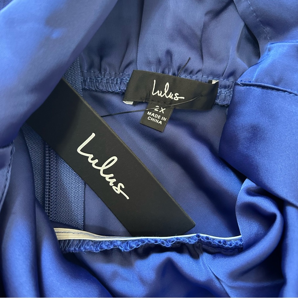Lulus Classic Elegance Blue Satin Sleeveless Mock Neck Maxi Dress - Picture 8 of 8